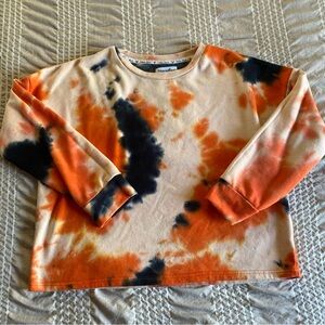 White Mark Women’s Small Orange/Navy Tye Dye L/S Pullover Oversized Sweatshirt